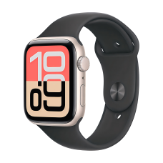 Apple Watch SE 3 44 mm, Starlight Aluminum Black Sport Band M/L